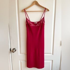 Vintage 90s Lisa Ho Red Floral Appliqué Slip Dress Size 10 Y2K Rachel Green